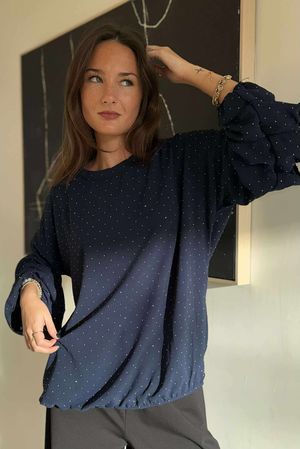 Stella Micro Stud Ruffle Blouse Navy